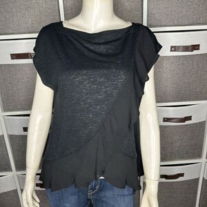 Banana Republic Black Ruffle Flouncy Boxy Top Blouse Size Medium